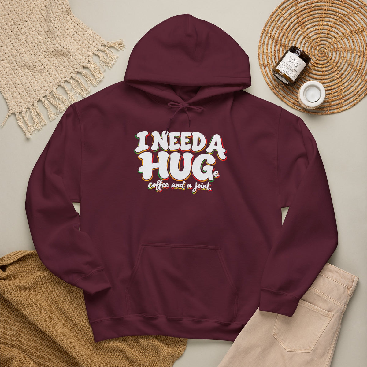 I Need a Hug Hoodie - 'I Need a Hug, Coffee and a Joint' Graphic Pullover