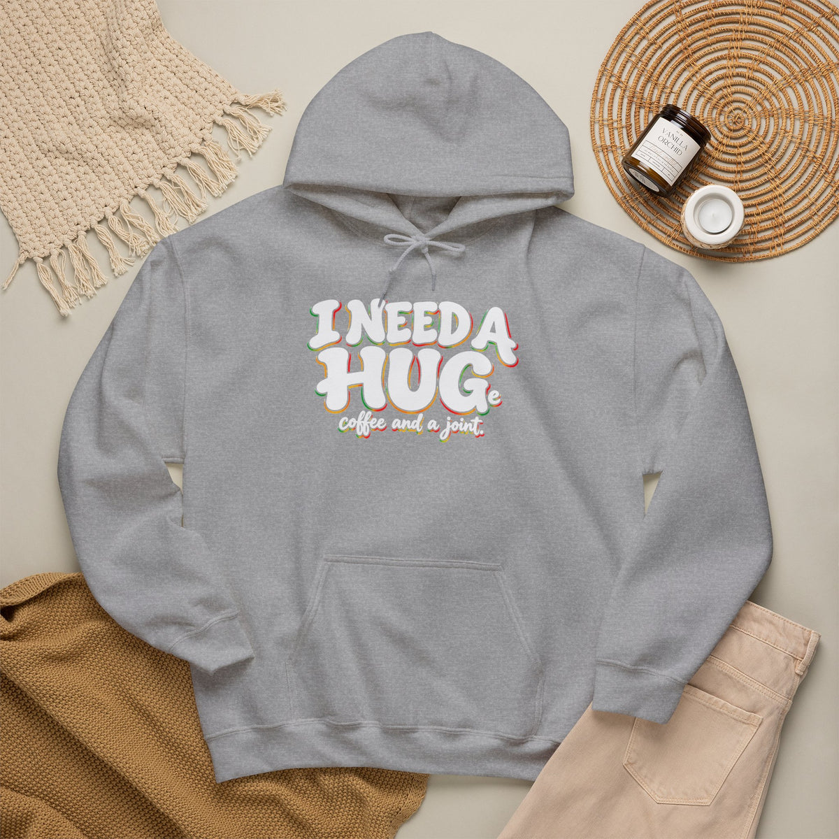 I Need a Hug Hoodie - 'I Need a Hug, Coffee and a Joint' Graphic Pullover